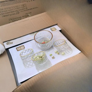 طقم صحون زبادي / مكسرات زجاج شفاف نقش معينات مع حيف ذهبي 6 قطعة