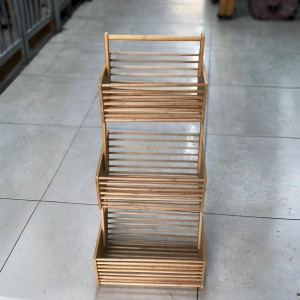 سلة خضار / فواكة / رفوف بامبو شكل بكسه خشب 3 طبقات