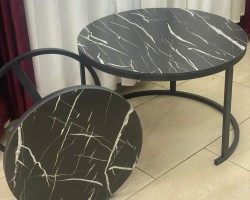 طقم طاولتين وسط لون اسود مدور خشب رجل معدن درج متداخل طقم طاولتين وسط لون اسود مدور خشب رجل معدن درج متداخل