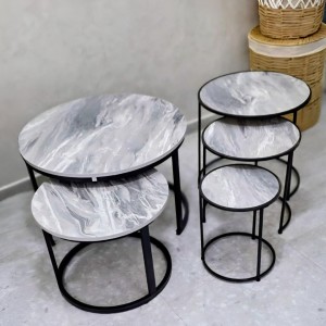 طقم طاولتين وسط مدور خشب رجل معدن متداخل - سكني