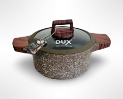 طنجرة جرانيت سكب ثقيل 20سم لون بني مع مسكة غطاء زجاجي لون خشبي