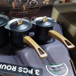 طقم  غلايات قهوة اسود فخم ثقيل يد عظم لون خشبي مع غطاء 3 قطع
