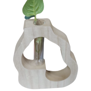 مزهرية خشب محفور مع وردة