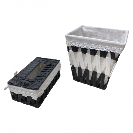 طقم سلة مع بكيت محارم قش عريض اسود وابيض طقم سلة مع بكيت محارم قش عريض اسود وابيض