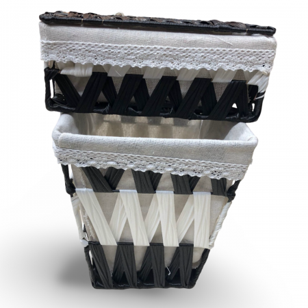 طقم سلة مع بكيت محارم قش عريض اسود وابيض طقم سلة مع بكيت محارم قش عريض اسود وابيض