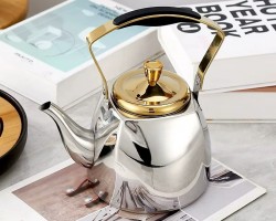 ابريق شاي 1 لتر ستانلس نيكل سلفر بغطاء ذهبي ابريق شاي 1 لتر ستانلس نيكل سلفر بغطاء ذهبي