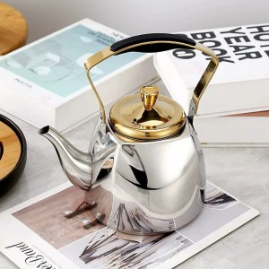 ابريق شاي 1 لتر ستانلس نيكل سلفر بغطاء ذهبي