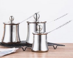 طقم غلايات فضي قهوة ثقيل يد حديد مع غطاء 3 قطع طقم غلايات فضي قهوة ثقيل يد حديد مع غطاء 3 قطع