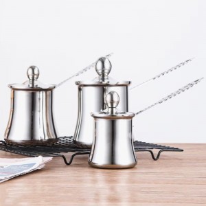 طقم غلايات فضي قهوة ثقيل يد حديد مع غطاء 3 قطع طقم غلايات فضي قهوة ثقيل يد حديد مع غطاء 3 قطع