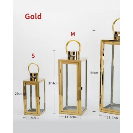 طقم فانوس زجاج اطار معدن اسود هرمي مربع 3 قطع AF049-2B 