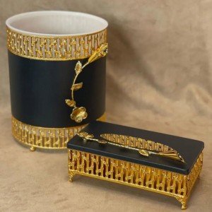 طقم سله مهملات مع بكيت محارم كريستال طويل F01-7