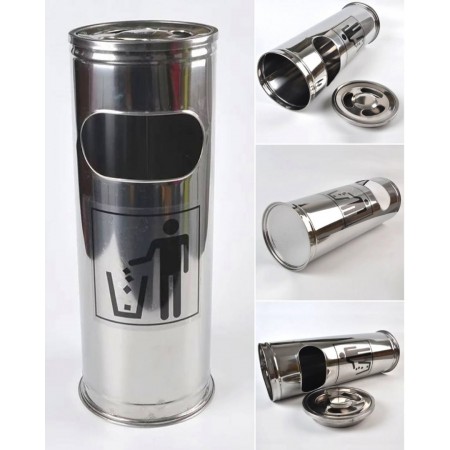 طقم سلة مهملات ستانلس مع متكة سجائر في الاعلى لف 3 قطع