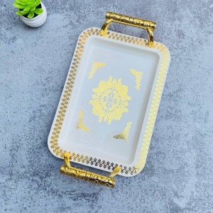 طقم صواني تفضيل مستطيل مع يدين ذهبي اكريليك 3 قطع طقم صواني تفضيل مستطيل مع يدين ذهبي اكريليك 3 قطع