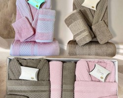 طقم برنص / روب حمام 10قطع قطن تركي ثقيل  