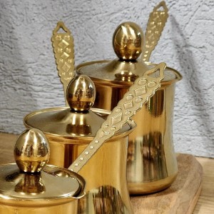 طقم غلايات ذهبي قهوة ثقيل يد حديد مع غطاء 3 قطع طقم غلايات ذهبي قهوة ثقيل يد حديد مع غطاء 3 قطع