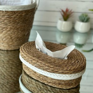 سلة مهملات مع علبة محارم قش هندي K7-16 