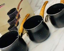 طقم غلايات قهوة جرانيت اسود احجام 9-10-11 سم يد عظم بدون غطاء