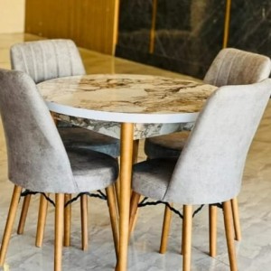 طاولة سفرة خشب مدورة مع 4 كراسي طاولة سفرة خشب مدورة مع 4 كراسي