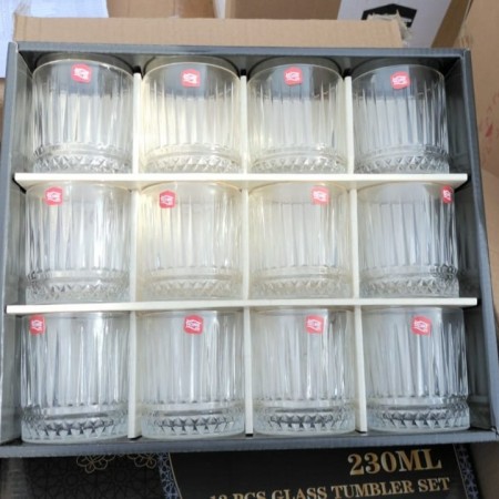 كاس عصير 320 مل 12 قطعه مزخرف مع حز زهري من الاعلى موديل 067/L12-JB 