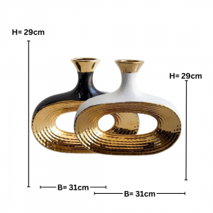 مزهرية ذهبية محزز بورسلان شكل O مع عنق 30سم مزهرية ذهبية محزز بورسلان شكل O مع عنق 30سم