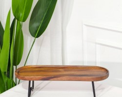 جاط فواكه مستطيل خشب طبيعي بيضاوي زان مجور بقاعدة حديد 15 × 45 سم جاط فواكه مستطيل خشب طبيعي بيضاوي زان مجور بقاعدة حديد 15 × 45 سم