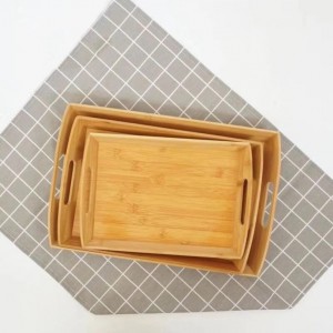 طقم صواني شكل مستطيل - حيف بيضاوي عالي بامبو خشب 3 قطع طقم صواني شكل مستطيل - حيف بيضاوي عالي بامبو خشب 3 قطع