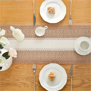 شرشف طاولة وسط صنارة خيش مع 4 اسكملات - اوفوايت × بيج شرشف طاولة وسط صنارة خيش مع 4 اسكملات - اوفوايت × بيج