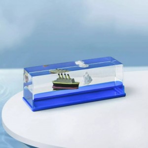 تحفة اكريليك سفينة ازرق مائية 10 × 4.5 + 5.5 سم
