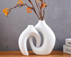 طقم تحف مزهريات ابيض قطعتين متداخل جبص حجم صغير