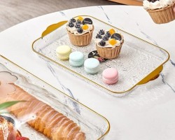مضيفة L مستطيل اكريليك شفاف يد ذهبي مع غطاء شفاف يد خرزة ذهبية