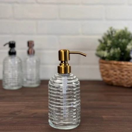 علبة شامبو - بخاخ صابون سائل زجاج غطاء مذهب كبس