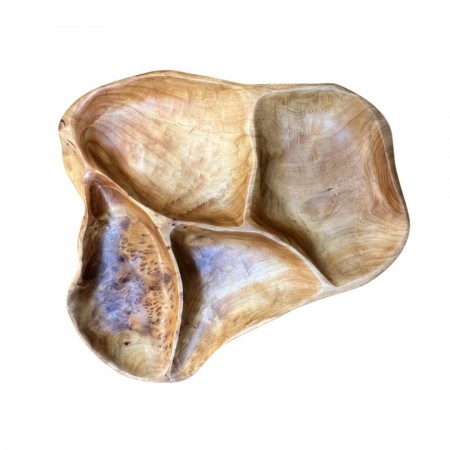 جاط تقديم مكسرات / فواكه برجل حديد اسود مقسم 4 أقسام خشب طبيعي مقاس 46 × 30 + 25