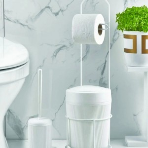 ستاند محارم المنيوم 390 مع سلة مهملات و فرشاة تنظيف لون ابيض