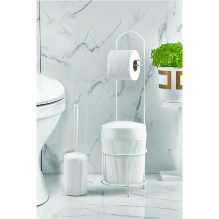 ستاند محارم المنيوم 390 مع سلة مهملات و فرشاة تنظيف لون ابيض