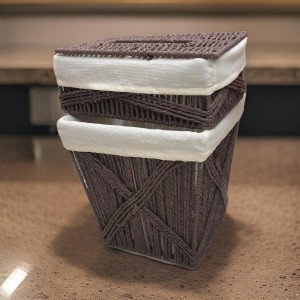 سلة مهملات مع علبة محارم قش مجدول ثقيل 