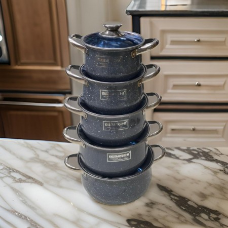 طقم طناجر حديد مطلي جرانيت مع غطاء زجاج 10 قطع ثقيل قياس 18-20-22-24-26 سم