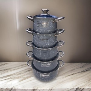 طقم طناجر حديد مطلي جرانيت مع غطاء زجاج 10 قطع ثقيل قياس 18-20-22-24-26 سم طقم طناجر حديد مطلي جرانيت مع غطاء زجاج 10 قطع ثقيل قياس 18-20-22-24-26 سم