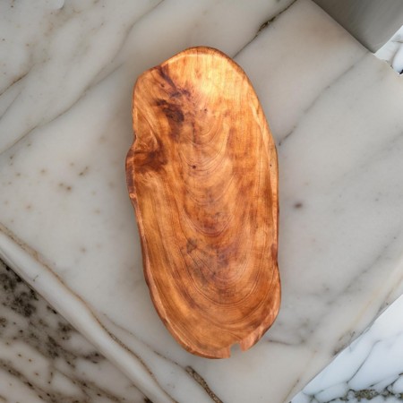 صحن بيضاوي مجور خشب ثقيل 26 × 13 × 5 سم صناعة يدوية