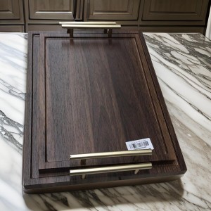 طقم صواني خشب مدور او مرققفع مع يد ذهبي قطعتين طقم صواني خشب مدور او مرققفع مع يد ذهبي قطعتين