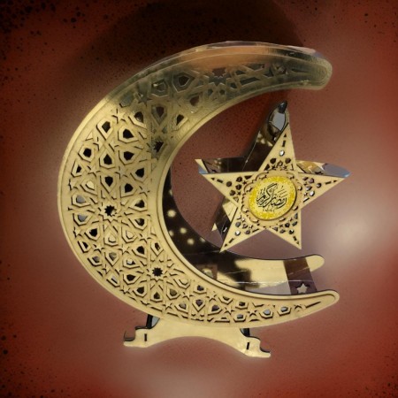 هلال رمضان خشبي حجم جامبو ذهبي 50 × 40 سم هلال رمضان خشبي حجم جامبو ذهبي 50 × 40 سم
