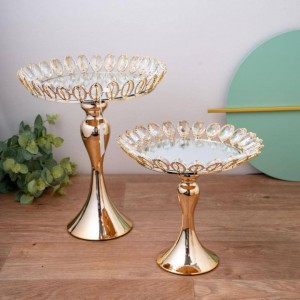 طقم صينية تقديم / تفضيل / جاط فواكه مدور حيف كريستال مع رجل ذهبي