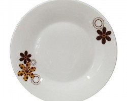 طقم صحون بورسلان كيك 7 قطعة بورسلان ابيض مرسم وردة بيج بني