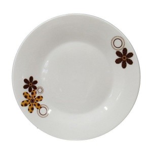 طقم صحون بورسلان كيك 7 قطعة بورسلان ابيض مرسم وردة بيج بني