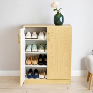 خزانة احذية خشب بابين شفط 6 رفوف لون خشبي