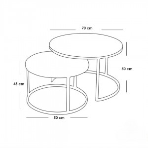 طقم 5 قطع طاولتين وسط مدور خشب + طقم اسكملات وسط مدور خشب رجل معدن درج متداخل 3 قطع