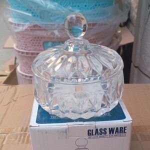 مضيفة كاندي / حلويات  - سكرية زجاج مضلع بغطاء وسط قطر 12 سم