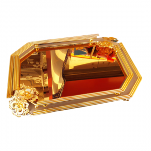 طقم صواني / صينية تفضيل سداسي وردة نافر مذهب بيوتر ارضية مرآة