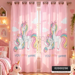 ستائر يونيكورن Unicoren رسومات اطفال ديزني مطبع قطعتين مقاس 140 × 250 سم بلاك اوت / ستان لاث