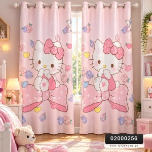 ستائر هولي كتي Kitty رسومات اطفال ديزني مطبع قطعتين مقاس 140 × 250 سم بلاك اوت / ستان لاث