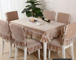 طقم وجه طاوله سفره مع غطاء 6 كراسي دانتيل
